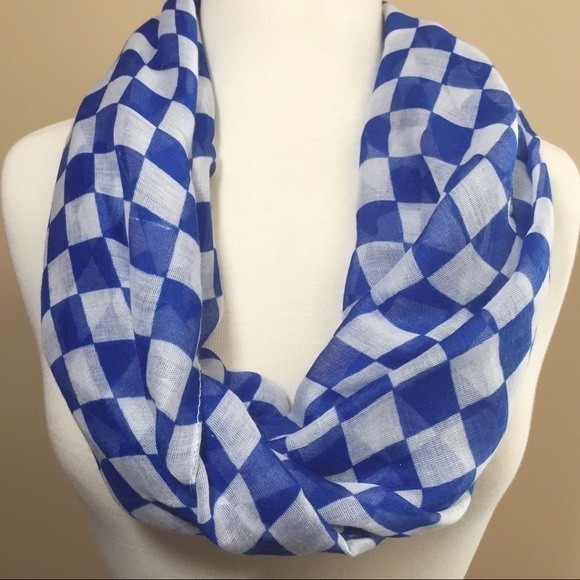 Blue & White Spirit Checkerboard Infinity Scarf - Picture 1 of 4